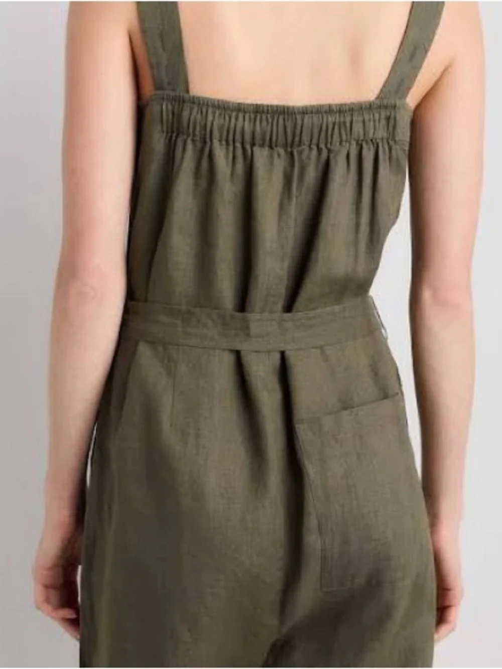Quince women size L 100% European Linen Square Neck Jumpsuit in green